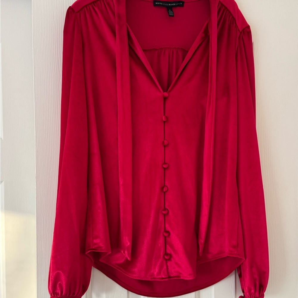 White House Black Market Red Velvet Tunic Blouse size small